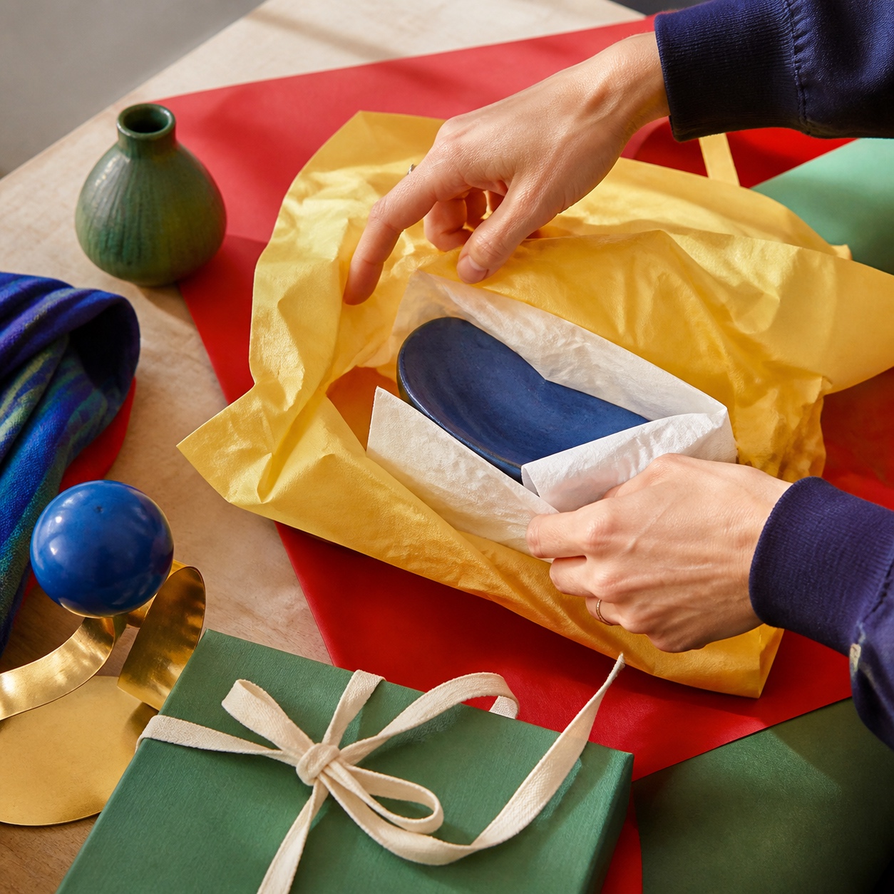 A colourful gift being opened