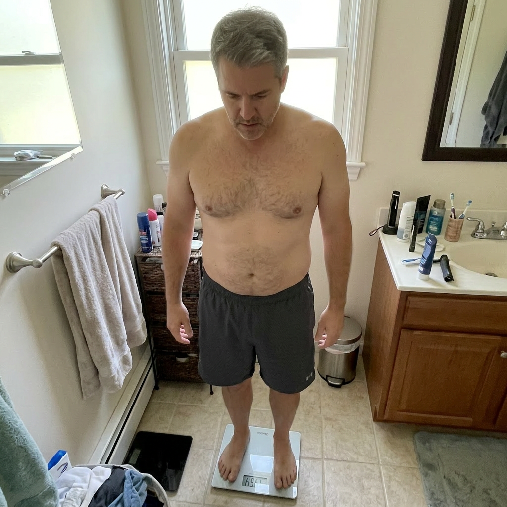Man on bathroom scale