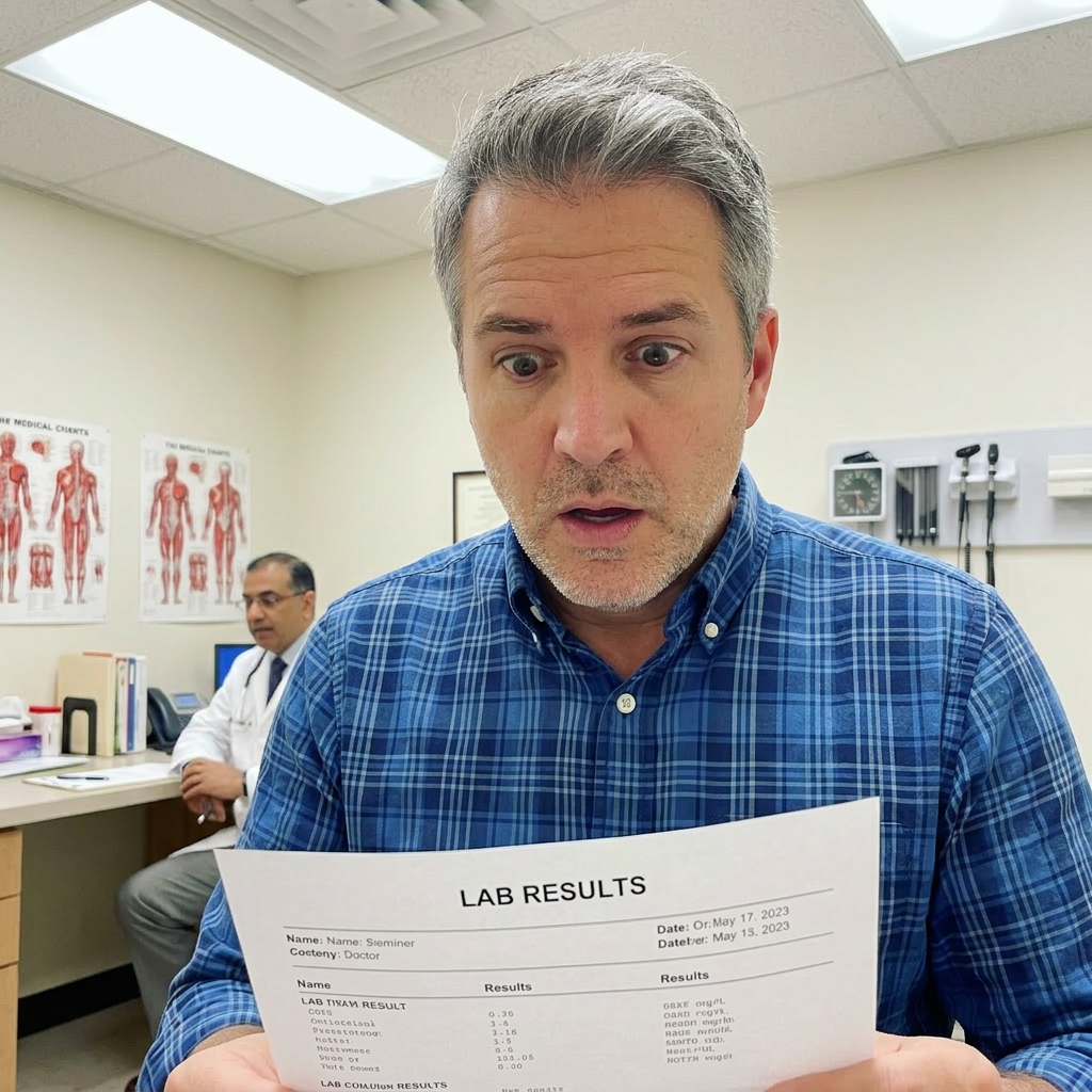 Man looking at lab results