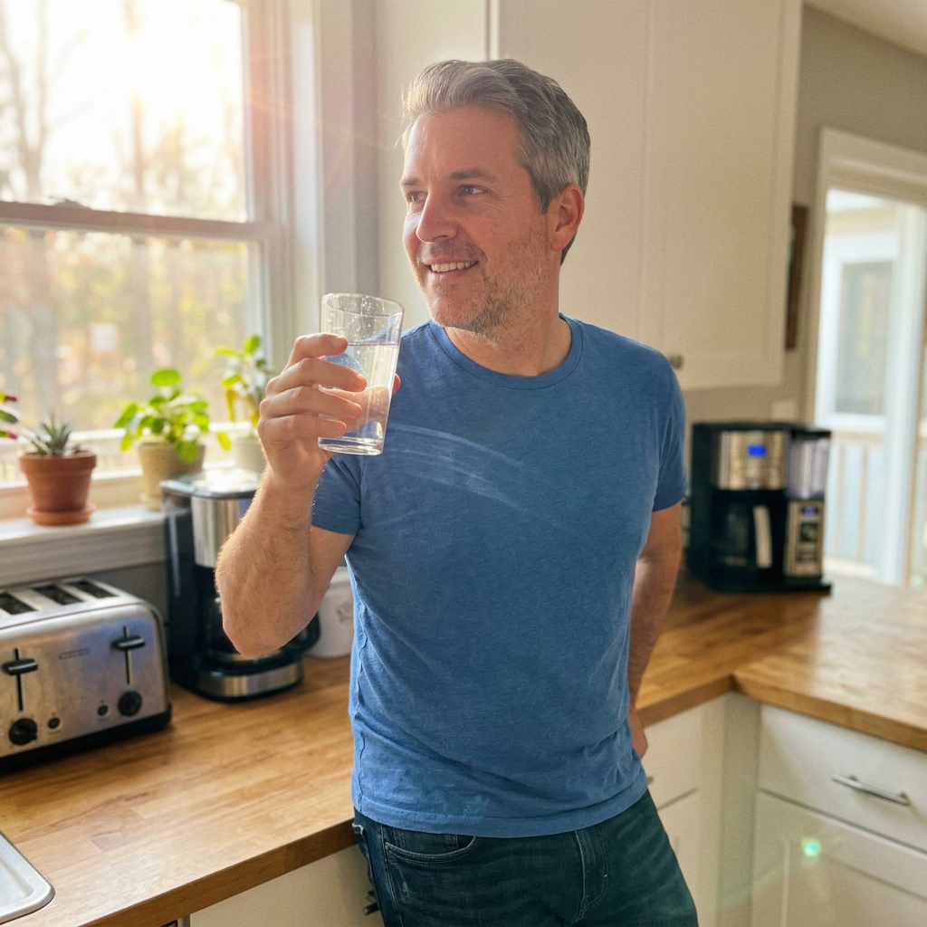 Man in bright kitchen