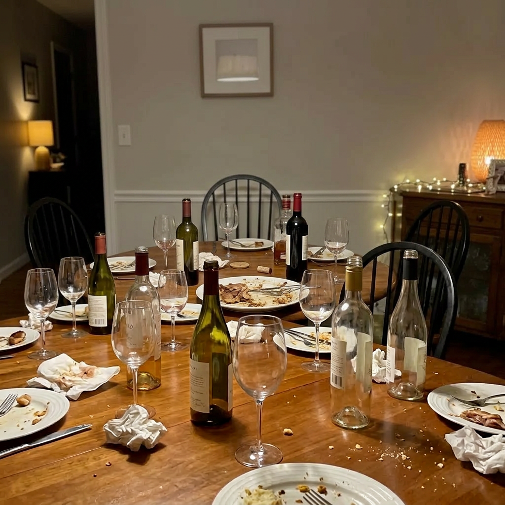 Empty wine glasses on table