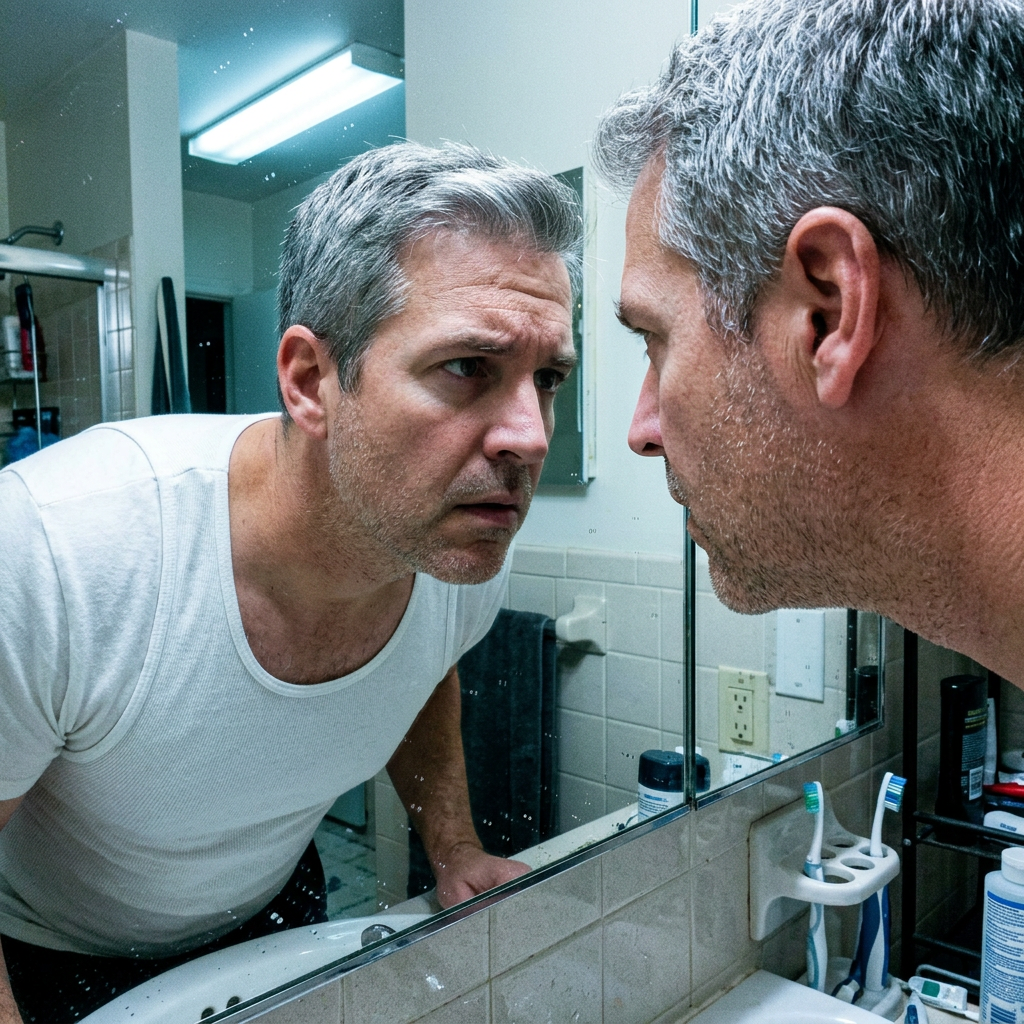 Man examining his eyes